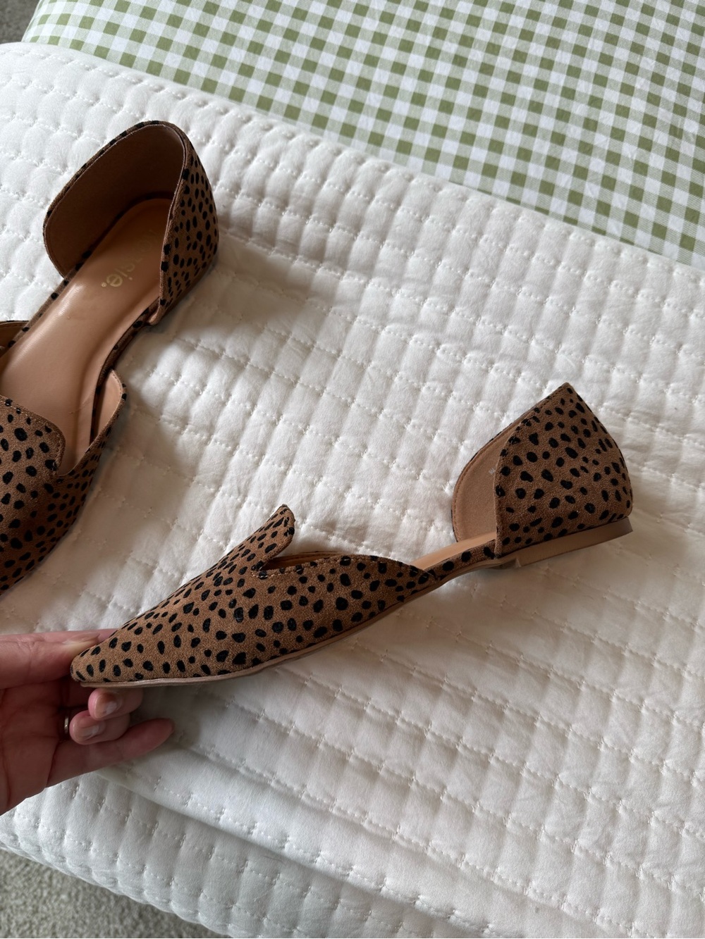 Brown Dot Print Pointed Toe Flats - Picture 3 of 4
